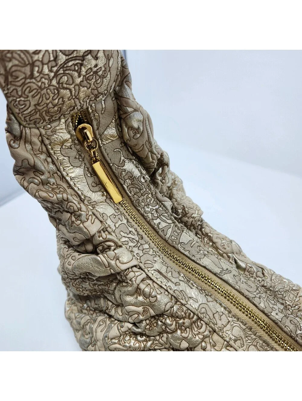 The Find Metallic Gold Embossed Hobo Bag Jeweled Ring Handles